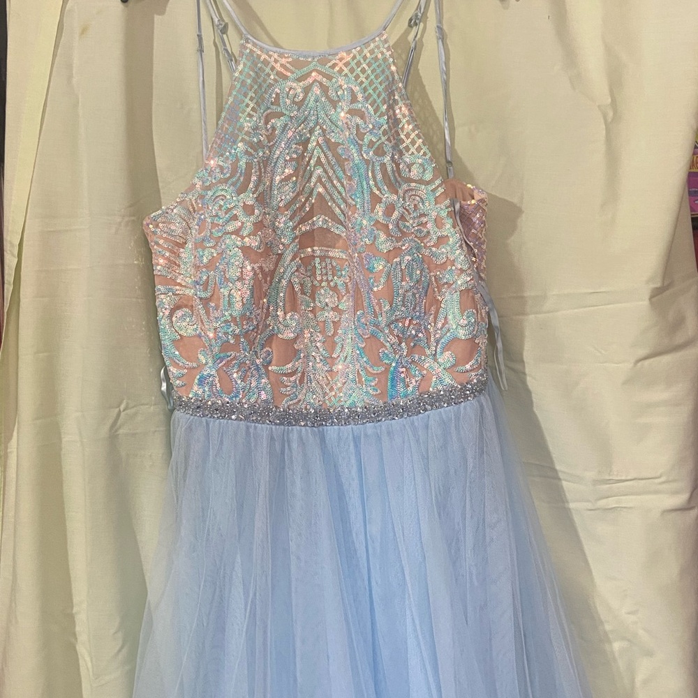 Teeze Me Pink and Blue Sequin Prom Dress